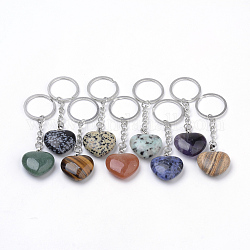 Porte-clés en pierre mélangée synthétique et naturelle, avec les accessoires en fer, cœur, platine, 86mm