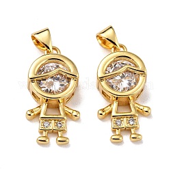 Brass Micro Pave Clear Cubic Zirconia Pendants, Boy, Real 18K Gold Plated, 22x11.5x6mm, Hole: 4x3mm