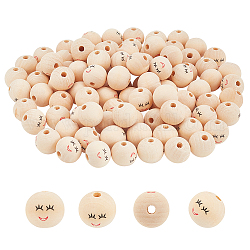 PH PandaHall 100pcs Smile Face Wood Beads 20mm Wooden Beads Natural Wood Beads Loose Beads with Face Head Beads for Bracelet Necklace Jewelry Macrame Key Chain Angel Craft Christmas Decor, 4.7mm Hole