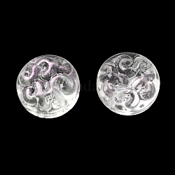 Perles en verre transparentes, plat et circulaire avec fleur, blanc, 13.5x8.5mm, Trou: 1.2mm, environ 10 pcs / sachet 