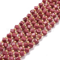 Chapelets de perles en rhodonite naturelle, avec des perles de rocaille, facette, perles de cube en diagonale, 5~6x5~6x4~5mm, Trou: 1mm, Environ 49~55 pcs/chapelet, 15.35''~15.75'' (39~40 cm)