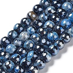 Galvanoplastie perles en agate naturelle brins, teints et chauffée, ronde à facettes, lumière bleu ciel, 8mm, Trou: 1mm, Environ 47~48 pcs/chapelet, 14.37~14.88 pouce (36.5~37.8 cm)