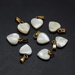 Charms shell, con accessori di ottone, cuore, oro, 12~13x9~10x2~4mm, Foro: 2x5 mm