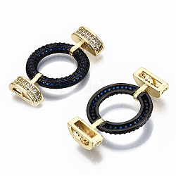 Connettori in ottone micro pavimentato in zirconia cubica, cadmio & nichel &piombo libero, vero placcato oro 16k, anello, blu reale e trasparente, 31mm