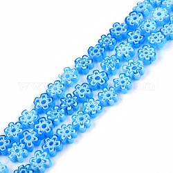 Hilos de abalorios de vidrio millefiori artesanal, seno de ciruela, cielo azul profundo, 6~7x6~8x2.5~3mm, agujero: 1 mm, aproximamente 63~65 pcs / cadena, 15.55 pulgada ~ 15.94 pulgadas (39.5~40.5 cm)