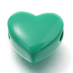 Perles de laiton peintes à la bombe, cœur, vert de mer moyen, 8.5x10x5.5mm, Trou: 2.2mm