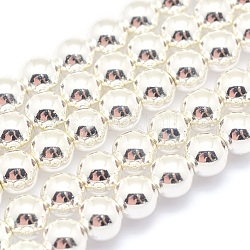 Chapelets de perles en hématite synthétique sans magnétiques, grade AAA, Plaqué longue durée, ronde, Plaqué Argent, 3mm, Trou: 1mm, Environ 140 pcs/chapelet, 15.7 pouce (40 cm)