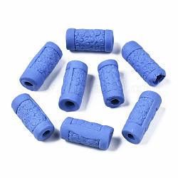 Abalorios europeos de porcelana hechas a mano, Abalorios de grande agujero, columna, azul real, 11~12.5x23.5~28.5mm, agujero: 4 mm