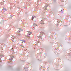 Transparente Acryl Perlen, ab Farbe plattiert, Runde, rosa, 8x7 mm, Bohrung: 2 mm, ca. 1745 Stk. / 500 g