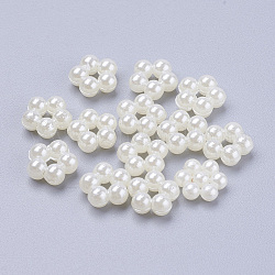 Acryl-Perlen Cabochons, gefärbt, Blume, creme-weiß, 9x4 mm