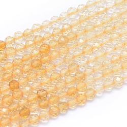 Perline citrino naturale fili, sfaccettato, tondo, 3~3.5mm, Foro: 0.6 mm, circa 110pcs/filo, 15.35 pollice (39 cm)
