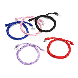 Adjustable Nylon Thread Braided Bracelets, Kids Bracelets, with Antique Silver Plated Alloy Lotus Charms, Mixed Color, Inner Diameter: 2-1/2 inch(6.3cm)