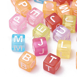 Perles en acrylique transparente, trou horizontal, cube avec la lettre initiale, couleur mixte, 6x6x6mm, Trou: 3mm