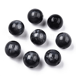 Perles en résine, pierre d'imitation, ronde, noir, 15mm, Trou: 2~3mm