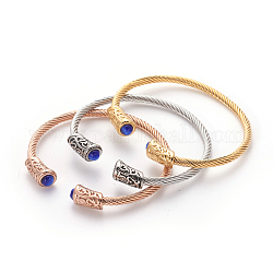 Ensembles de bracelets manchette en 304 acier inoxydable, bracelet de couple, avec des yeux de chat, bleu, 65~67x51~54 mm, 3 pcs / set