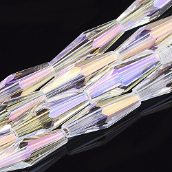Chapelets de perles en verre électrolytique , de couleur plaquée ab , facette, ovale, clair ab, 12.5x4mm, Trou: 0.8mm, Environ 60 pcs/chapelet, 28.74 pouce