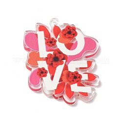 Valentine's Day Acrylic Pendant, Word LOVE Charm, FireBrick, 45x34.8x2.5mm, Hole: 1.6mm