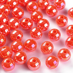 Perles acryliques opaques, de couleur plaquée ab , ronde, rouge-orange, 10x9mm, Trou: 2mm, environ 940 pcs/500 g