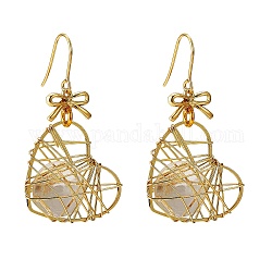Eco-Friendly Heart Iron Pendants Dangle Earrings, with 304 Stainless Steel Earring Hooks, Alloy Links Connectors, Jump Rings, Light Gold, 51mm, Pin: 0.7mm