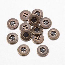 Alloy Buttons, 4-Hole, Flat Round, Tibetan Style, Antique Bronze, 18x2mm, Hole: 1mm