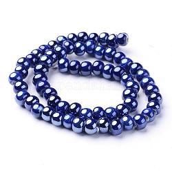 Perles en porcelaine manuelles, porcelaine émaillée lumineux, rondelle, bleu marine, 7x5mm, Trou: 2mm, Environ 65 pcs/chapelet, 13.3 pouce