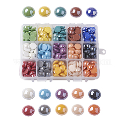 15 colores cabuchones de porcelana hechos a mano chapados perlados, medio redondo / cúpula, color mezclado, 11.5~12x5mm, acerca 28pcs / compartimento, aproximamente 420 unidades / caja