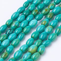 Chapelets de perles de howlite naturelle, teinte, ovale, vert de mer clair, 6~7x4~4.5mm, Trou: 1mm, Environ 64 pcs/chapelet, 16 pouce