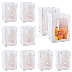 PandaHall Marble Gift Bags Tote Paper Bags with Transparent Window, 10pcs White Kraft Paper Bags Flower Bouquet Paper Gift Bags for Party Gift Wrapping Valentine, 16x30x20cm/6.3x11.8x7.8inch