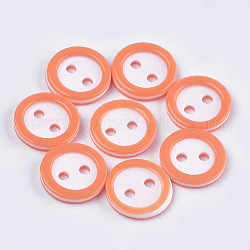 Resin Buttons, 2-Hole, Flat Round, Orange, 11x2mm, Hole: 1.8mm, about 1000pcs/bag
