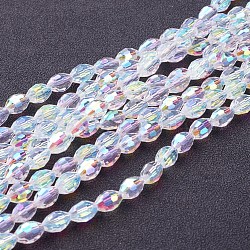 Galvanisieren Glasperlen, ab Farbe plattiert, facettierte oval , weiß, Perle: 8 mm lang, 6 mm dick, Bohrung: 1.5 mm, ca. 72 Stk. / Strang