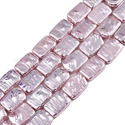 Brins de perles d'imitation en plastique ABS, de couleur plaquée ab , rectangle, brun rosé, 26x15x4~4.5mm, Trou: 1mm, Environ 26 pcs/chapelet, 15.35 pouce (39 cm)
