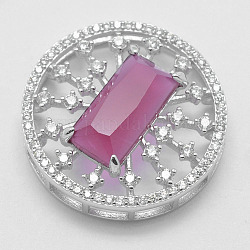 Liens multiples en 925 argent sterling, avec de la zircone cubique et le verre, sculpté avec s925, plat rond, violette, platine, 24x7.5mm, Trou: 2mm