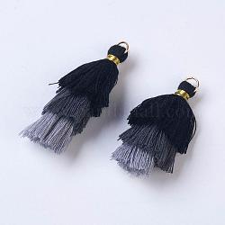 Polyester Tassel Pendants, with Findings, Golden, Gray, 43~50x14~24mm, Hole: 5mm