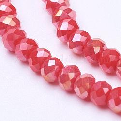 Electroplate Glass Beads Strands, AB Color, Faceted, Rondelle, Crimson, 3.5x2.5~3mmmm, Hole: 1mm, about 139pcs/strand, 14 inch