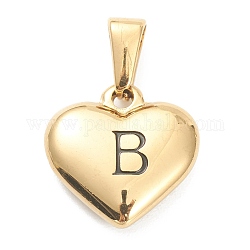Pendentifs en 304 acier inoxydable, coeur avec lettre noire, or, letter.b, 16x16x4.5mm, Trou: 7x3mm