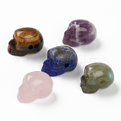 Labradorite naturelle & oeil de tigre & améthyste & quartz rose & perles de lapis lazuli, crane, 17~19x11~13x12~14mm, Trou: 1.7~2mm