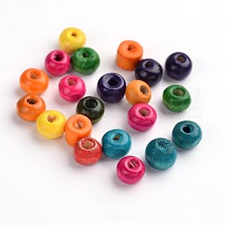 Natural Wood Beads, Round, Mixed Color, Lead Free, Dyed, about 5.5mm wide, 4mm high, hole: 1.5mm, about 22368pcs/1000g