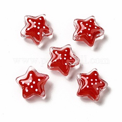 Perles en verre transparentes, avec motif à pois, étoiles du nord, rouge, 13x13x6.5mm, Trou: 1mm