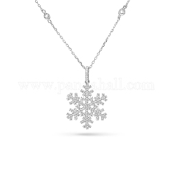 Tinysand natale 925 collana con ciondolo fiocco di neve in argento sterling con zirconi cubici, Natale, con catena portacavi, argento, 19 pollice