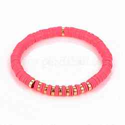 Bracelets élastiques faits à la main de perles heishi en pâte polymère, avec des non-magnétiques perles synthétiques d'hématite, cerise, diamètre intérieur: 2-3/8 pouce (6.2 cm)