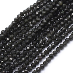 Filo di perline di ossidiana naturale, sfaccettato, tondo, 3mm, Foro: 0.5 mm, circa 113pcs/filo, 15.35 pollice (39 cm)