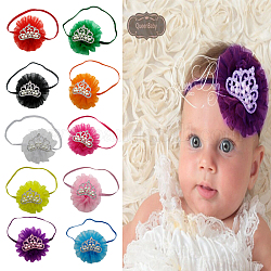 Cintas elásticas para bebés para niñas, Accesorios para el cabello, con la flor del cordón, abs de plástico imitación perla perla corona, color mezclado, 13.4 pulgada ~ 14.96 pulgadas (340~380 mm)