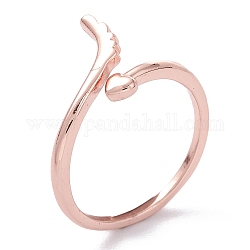 Anillos del manguito de latón, anillos abiertos, Ala y corazón, oro rosa, nosotros tamaño 4, diámetro interior: 14.9 mm