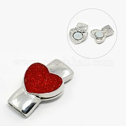 Alloy Enamel with Glitter Powder Magnetic Clasps, Heart, Platinum Metal Color, Red, 34x20.5x7mm, Hole: 3mm