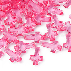 Transparenten Acryl-Anhänger, facettiert, Kreuz, neon rosa , 16x10x4.5 mm, Bohrung: 1.5 mm, ca. 3300 Stk. / 500 g