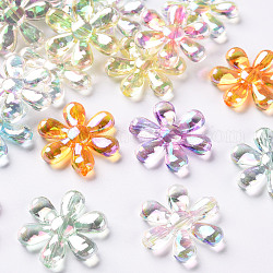 Perles en acrylique transparente, couleur ab , fleur, couleur mixte, 25x4.5mm, Trou: 1.6mm, environ 375 pcs/500 g