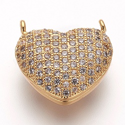 Ottone micro spianare pendenti zirconi,  piombo & cadmio & nichel libero, cuore, chiaro, oro, 17x17x8mm, Foro: 1 mm