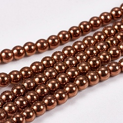 Electroplate Non-magnetic Synthetic Hematite Beads Strands, Round, Grade AAAA, Copper Plated, 4mm, Hole: 1mm, about 100pcs/strand, 16 inch