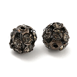 Perline di strass in ottone canna di fucile, tondo, diamante nero, 10x10x9.5mm, Foro: 1.2 mm