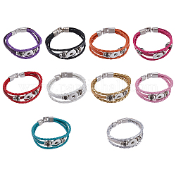 SUPERFINDINGS 10Pcs 10 Colors Interchangeable Alloy Snap Button Bracelet Making, Imitation Leather Braided Cord Multi-strand Bracelets, with Snap Lock Clasps, Mixed Color, 8-3/8 inch(21.3cm), 4~19mm, 1pc/color